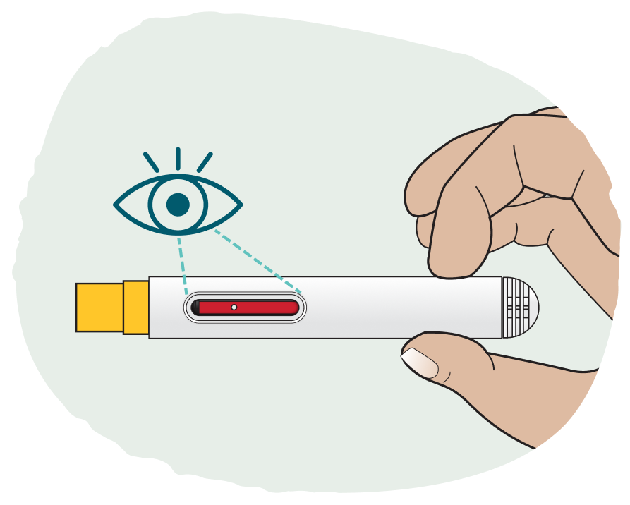 Illustration of Zembrace SymTouch viewing window checked and device disposed of in sharps container